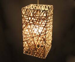 Handwoven Rattan Pendant Light, Cuboid Rustic Lighting - thumbnail 1