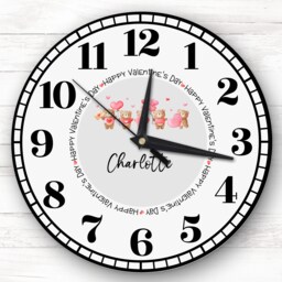 Watercolour Cute Teddy Bears Withs Valentine's Gift Grey Personalised Clock - thumbnail 1