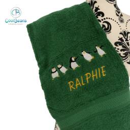 Dancing Penguins Towel - Personalised Face Cloth/Hand Bath = Embroidered - thumbnail 1