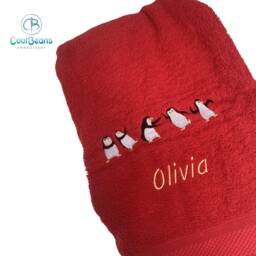 Dancing Penguins Towel - Personalised Face Cloth/Hand Bath = Embroidered - thumbnail 2