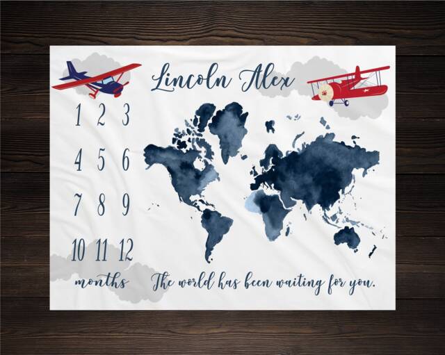 World Milestone Blanket Boy Monthly Growth Tracker Baby Shower Newborn Gift For Gender Neutral The Has Been Waiting You - image 1