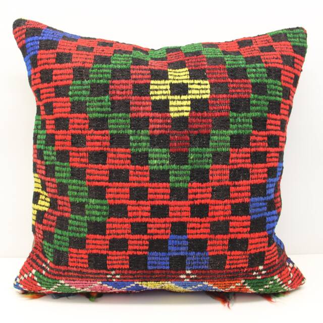 Handmade Turkish Kilim Pillow Cover 24x24, Rustic Home Decor - image 1