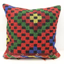 Handmade Turkish Kilim Pillow Cover 24x24, Rustic Home Decor