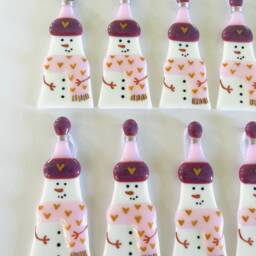 Fused Glass Snowman Decoration - Christmas Decoration, Snowman Cornish - thumbnail 4