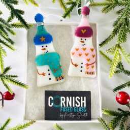 Fused Glass Snowman Decoration - Christmas Decoration, Snowman Cornish