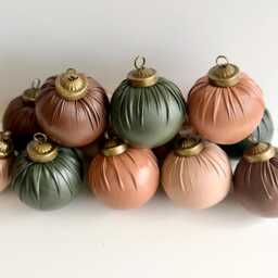 Faux Leather Christmas Ornaments - Set Of 12 Rustic Brown Holiday Decor - thumbnail 2