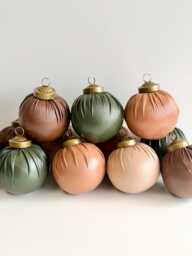 Faux Leather Christmas Ornaments - Set Of 12 Rustic Brown Holiday Decor