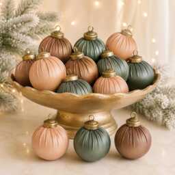 Faux Leather Christmas Ornaments - Set Of 12 Rustic Brown Holiday Decor