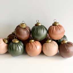 Faux Leather Christmas Ornaments - Set Of 12 Rustic Brown Holiday Decor - thumbnail 3
