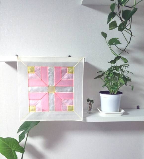 Wall Hanging Small Curtain Window Treatment With Silk Fabrics Korean Traditional Patchwork Jogakbo Pojagi - image 1