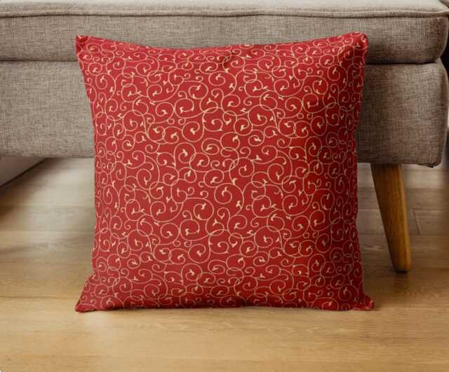 Red Xmas Cushion Cover With Golden Vines - 18 - image 1