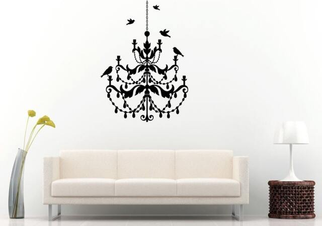 Royal Chandelier Lamp Birds Flying Around Wall Decal Vinyl Sticker Mural Room Decor L1324 - image 1