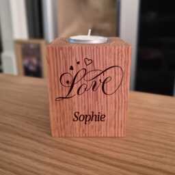 Valentines Day Gift For Her, Personalised Oak Tealight Holder, Romantic Candle Holder