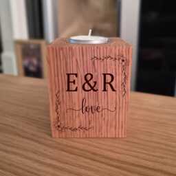 Valentines Day Gift For Her, Personalised Oak Tealight Holder, Romantic Candle Holder - thumbnail 3