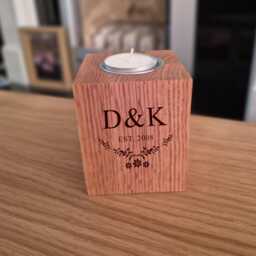 Valentines Day Gift For Her, Personalised Oak Tealight Holder, Romantic Candle Holder - thumbnail 2