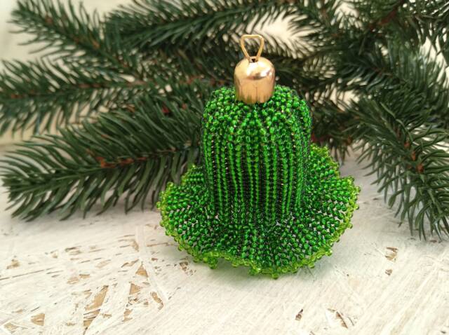 Green Beaded Bell With Edging, Christmas Bell, For The Tree, Gift, New Year's Handicraft, Home Decoration - image 1