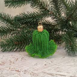 Green Beaded Bell With Edging, Christmas Bell, For The Tree, Gift, New Year's Handicraft, Home Decoration - thumbnail 3