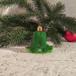 Green Beaded Bell With Edging, Christmas Bell, For The Tree, Gift, New Year's Handicraft, Home Decoration - thumbnail 2