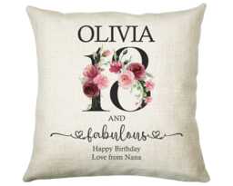 18Th Birthday Gift For Women - Personalised 18 & Fabulous Cushion Age Her Ladies Floral Daughter Eighteen Bnk18C - thumbnail 1