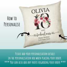18Th Birthday Gift For Women - Personalised 18 & Fabulous Cushion Age Her Ladies Floral Daughter Eighteen Bnk18C - thumbnail 3