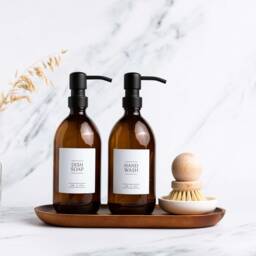 Amber Glass Soap Dispenser Refillable Bottle With Black Stainless Steel Pump - thumbnail 3