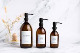 Amber Glass Soap Dispenser Refillable Bottle With Black Stainless Steel Pump