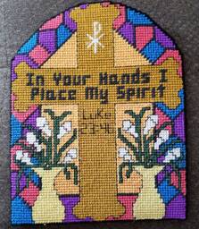 Wall Hanging Religious Luke 23-46 Plastic Canvas Bible Verse Stained Glass Look