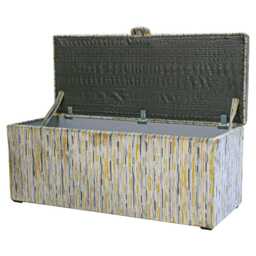Luxe Yellow Striped Storage Box - Upholstered Ottoman Handmade in Britain - thumbnail 2