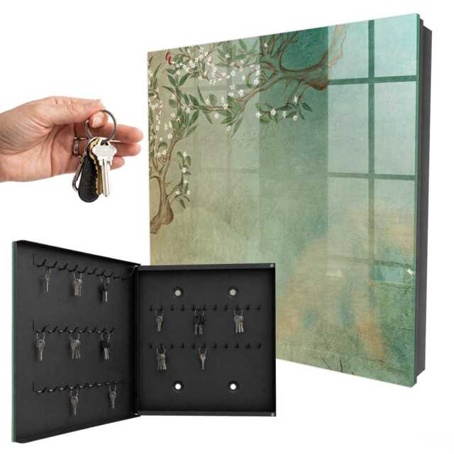 Flowering Tree Key Cabinet For Home, Turquoise Box Painterly Flowers & Plants, Lovers Of Nature Harmony - image 1