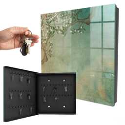 Flowering Tree Key Cabinet For Home, Turquoise Box Painterly Flowers & Plants, Lovers Of Nature Harmony