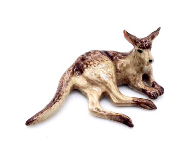 Miniature Ceramic Kangaroo Australia Laying Animal Little Brown Beige Figurine Small Statue Tiny Decoration Hand Painted Collectible Figure - image 1