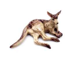 Miniature Ceramic Kangaroo Australia Laying Animal Little Brown Beige Figurine Small Statue Tiny Decoration Hand Painted Collectible Figure
