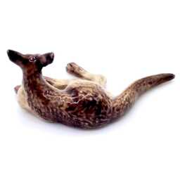 Miniature Ceramic Kangaroo Australia Laying Animal Little Brown Beige Figurine Small Statue Tiny Decoration Hand Painted Collectible Figure - thumbnail 2