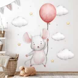 Sweet Mouse Wall Stickers For Baby Room, Gray Children's Room Decor, Animals Decal Kids Self Adhesive - thumbnail 2