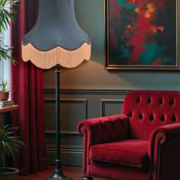 Traditional Slate Blue Fabric Lampshade Scalloped Dupion, Fringe Trim, UK Handmade - thumbnail 3