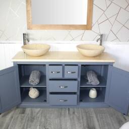 Grey Painted Bathroom Vanity Unit - Cabinet Double Twin Bowl Basins Cream Marble 603Gcm25cm - thumbnail 3