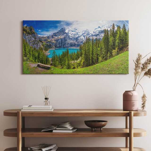 Landscape Of Meadows & Mountains Canvas, Picture Wall Hanging, Green Decor, Canvas Print - image 1