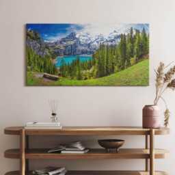 Landscape Of Meadows & Mountains Canvas, Picture Wall Hanging, Green Decor, Canvas Print - thumbnail 1