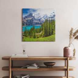 Landscape Of Meadows & Mountains Canvas, Picture Wall Hanging, Green Decor, Canvas Print - thumbnail 3