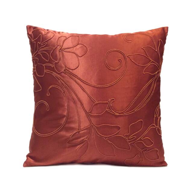 Copper, Rust Pillow, Throw Pillow Cover, Decorative Cushion Pillowcase, Accent Toss Satin Blend, Floral - image 1