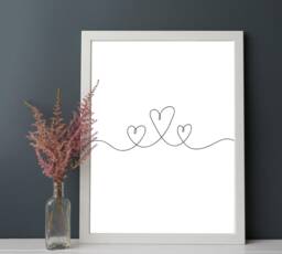 Heart Print, Living Room Bedroom Line Art, Drawing Black & White Couples Gift, Family Wedding Print - thumbnail 1