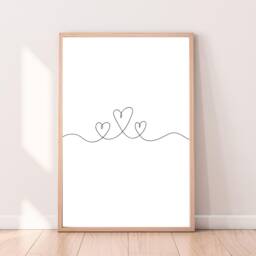 Heart Print, Living Room Bedroom Line Art, Drawing Black & White Couples Gift, Family Wedding Print - thumbnail 2