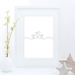 Heart Print, Living Room Bedroom Line Art, Drawing Black & White Couples Gift, Family Wedding Print - thumbnail 3