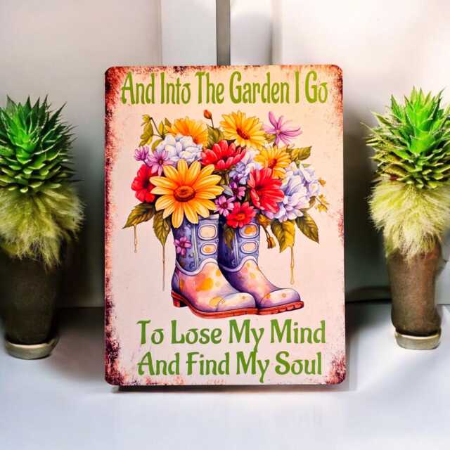 Into The Garden I Go Metal Signs Inspirational Gardening Wall Plaque, Gardener Home Art Decor - image 1