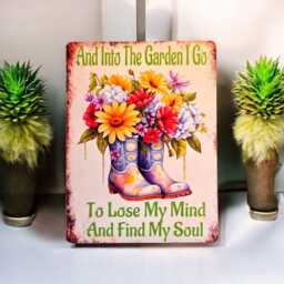 Into The Garden I Go Metal Signs Inspirational Gardening Wall Plaque, Gardener Home Art Decor - thumbnail 1