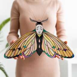 Whimsical Stained Glass Moth Wall Hanging Hand-Painted Decor Large Butterfly Sculpture Moth Sunactcher Witchy Home Decoration