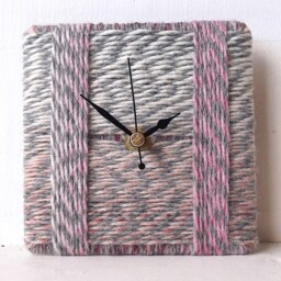 Pink Desk Clock - Wool Small Wall Marbled Yarn Baby Light Grey White Square - thumbnail 2