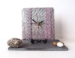 Pink Desk Clock - Wool Small Wall Marbled Yarn Baby Light Grey White Square