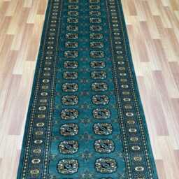 2.6x10 Sea Green Color Bokhara Rug - Runner Hallway Luxury Bukhara Fine Quality Woolen Afghan - thumbnail 3