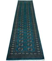 2.6x10 Sea Green Color Bokhara Rug - Runner Hallway Luxury Bukhara Fine Quality Woolen Afghan - thumbnail 1